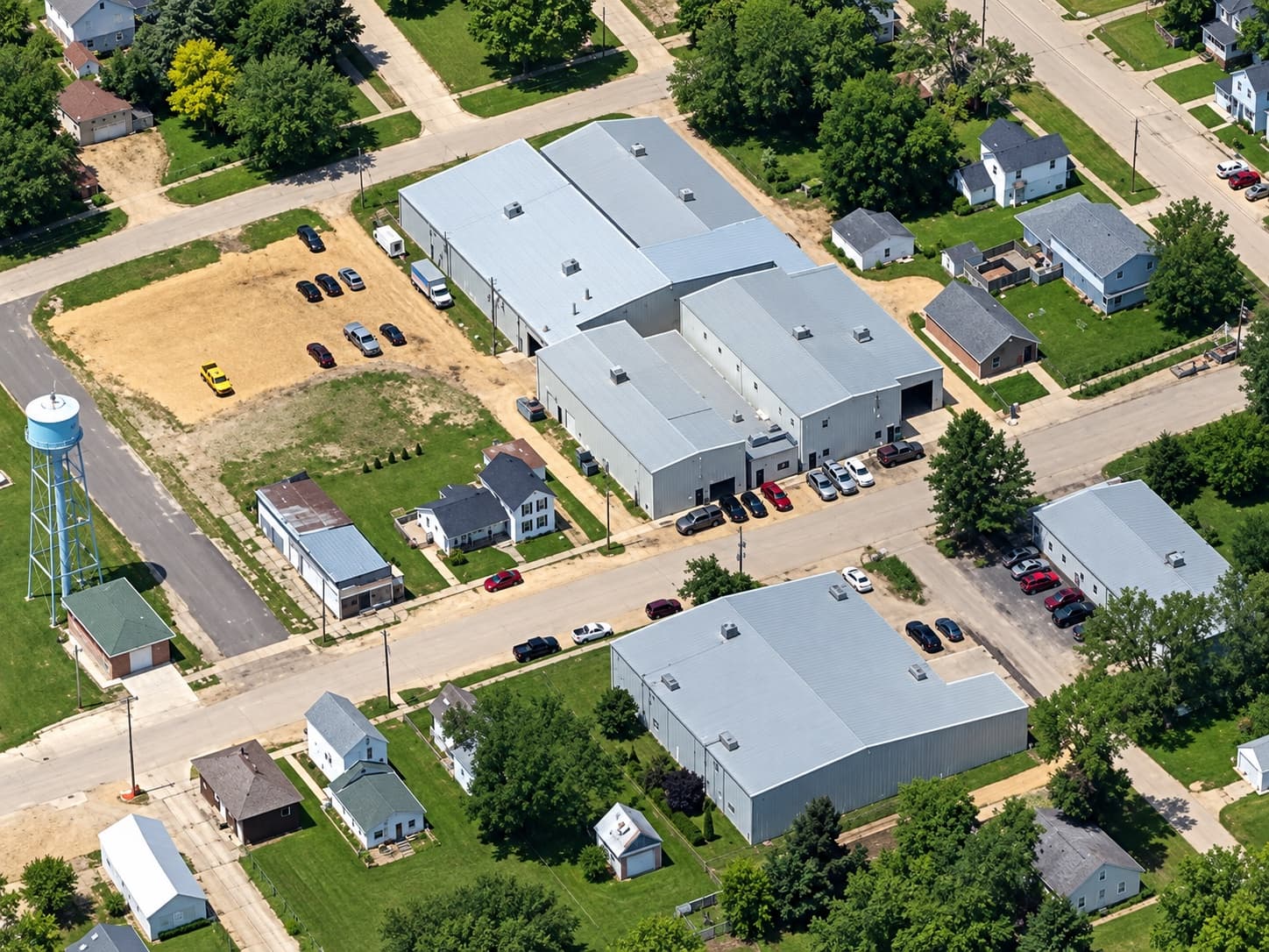 Aerial view of the Addison Automatics buildings in Harmon, Illinois